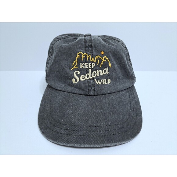 Sedona Arizona Keep Wild Cathedral Rock Black Gray Faded Hat Cap Adjustable - Picture 1 of 6